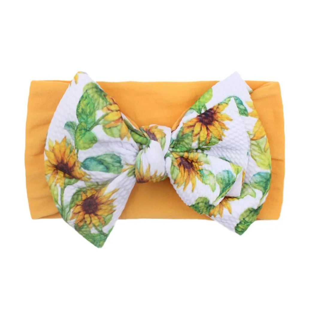 childrens floral printed bowknot nylon headband kids soft elastic hair accessories baby hair pin jewelry