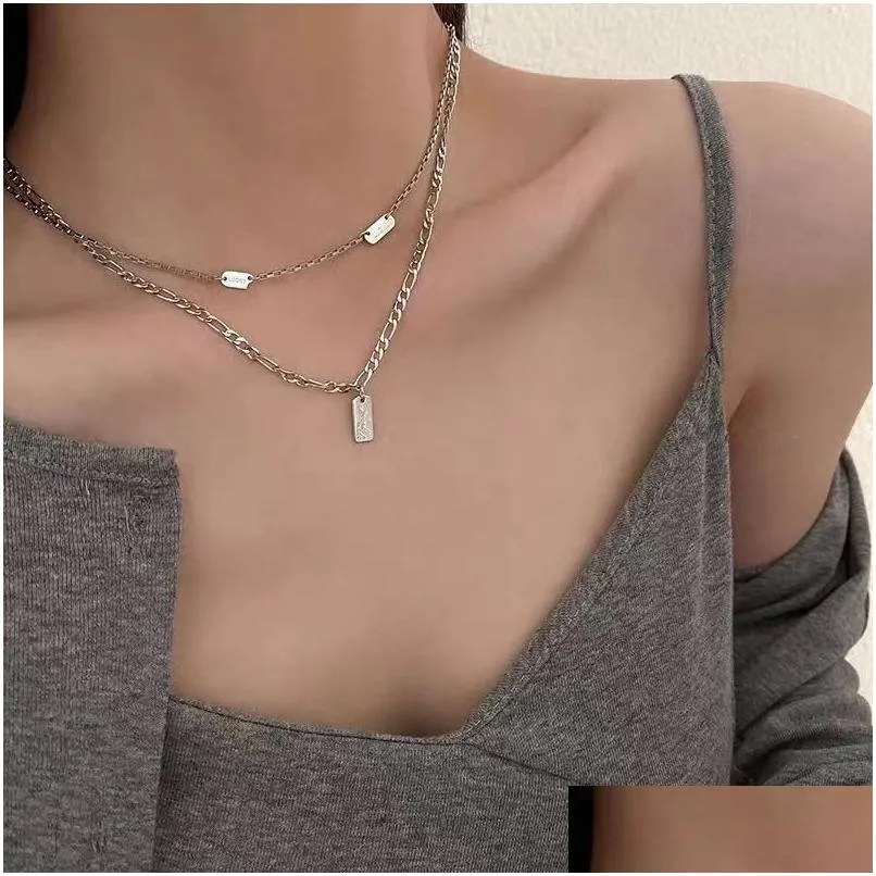 85-degree gray simple double-layer stacked necklace womens fashion letter niche personality clavicle pendant necklace