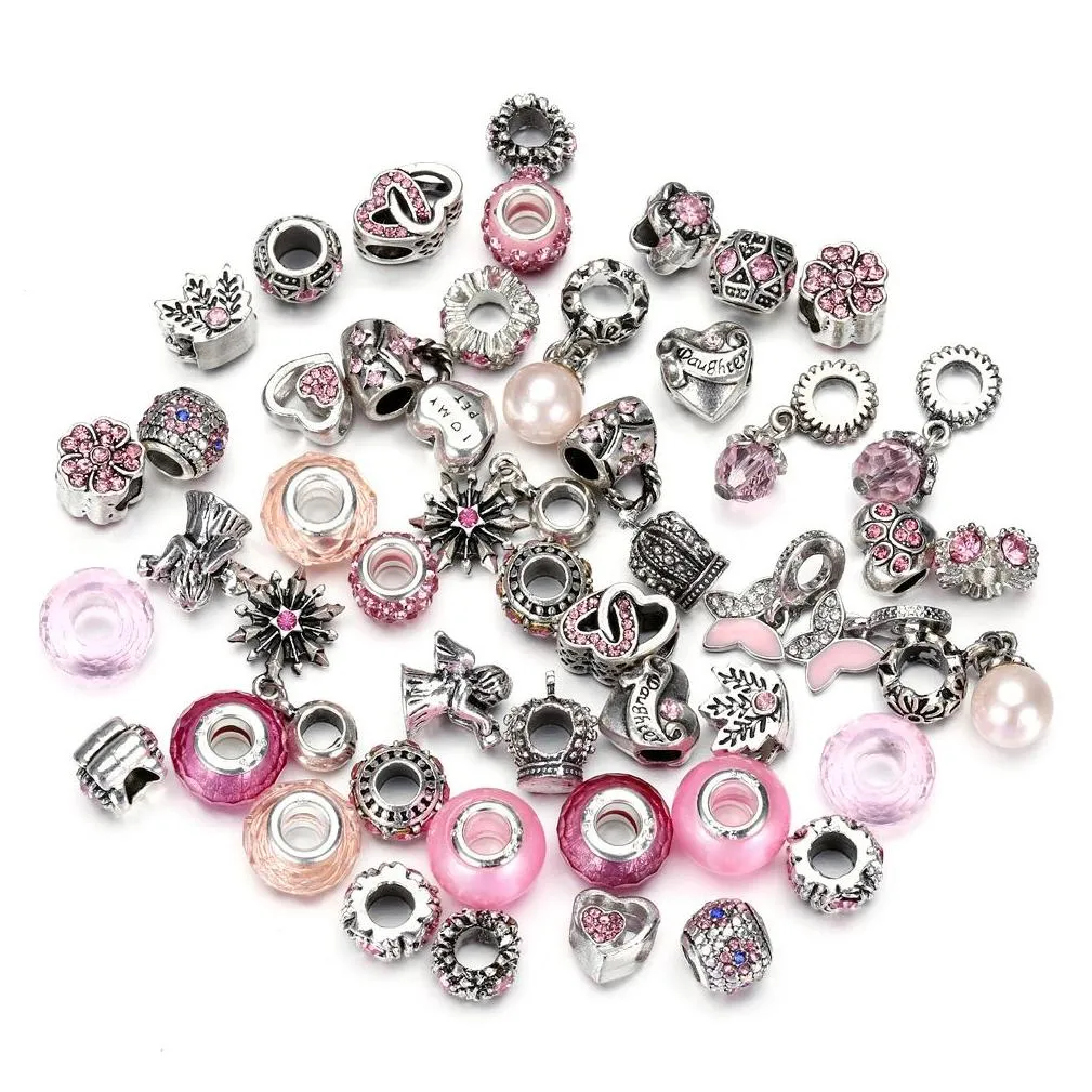 50pcs/lot crystal loose spacer craft charms big hole european beads pendant accessories for necklace bracelet jewelry diy making