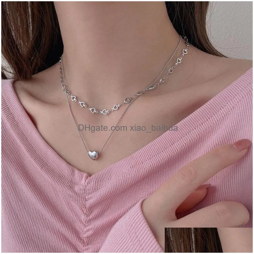 hip hop double love necklace female fashion clavicle chain simple multi-layer stack wear cold wind necklace