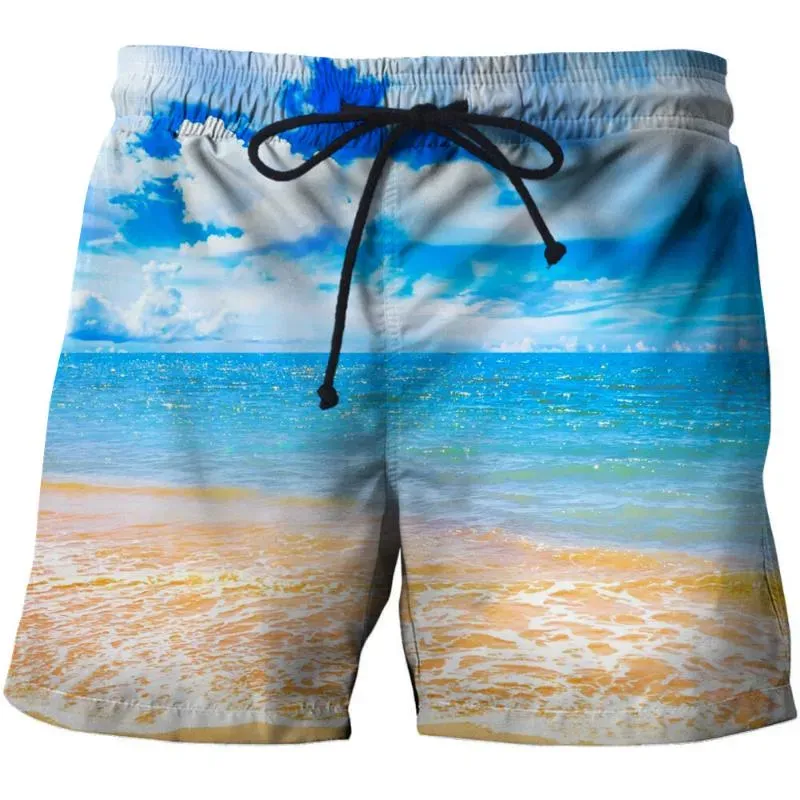 Men`s Shorts Sea Nature Scenery 3D Printed Short Pant Swimsuit Men Swimming Trunks Beachwear Cool Boys Kids Beach Sports Pants