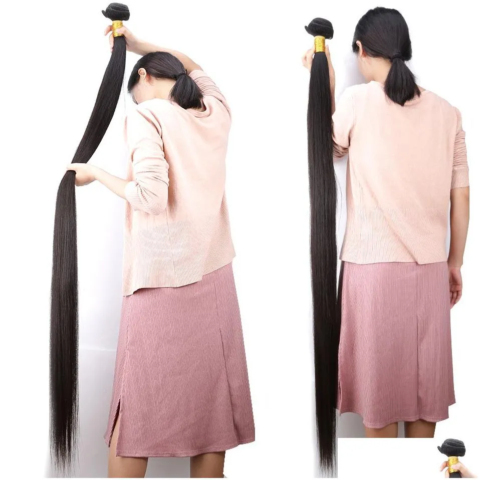 Long Length hair32 34 36 38 40 Inch Wholesale Soft Brazilian Hair Weaves Human Hairs Extension 1B Natural Black Color 100g/Bundle