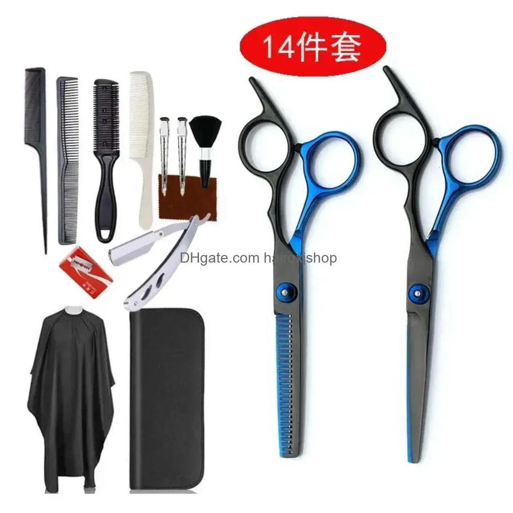 Hair Extension Kits Stainless Steel Hairdressing Scissors 14/11Pcs Thinning Barber Cutting Professional Shears Scissor Drop Delivery Dhj8G