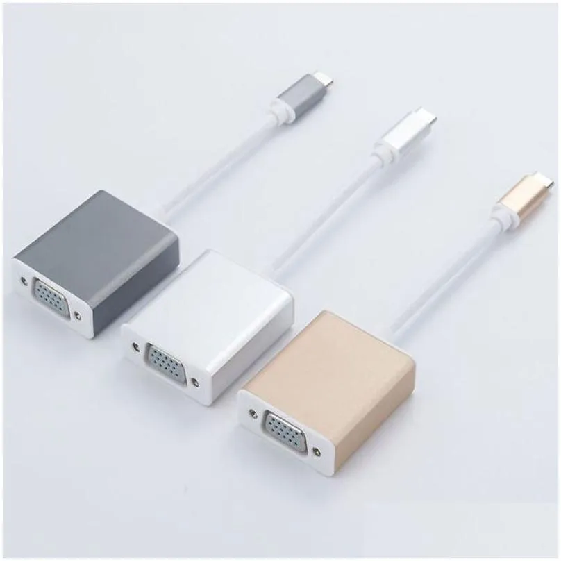 USB3.1 Type-C to VGA Adapter Cable USB-C Male To VGA Female Video Transfer Converter 1080P for Macbook