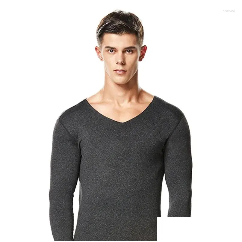 Men`s Thermal Underwear Men Winter Warm Thickening Long Johns Seamless Plush Undershirt