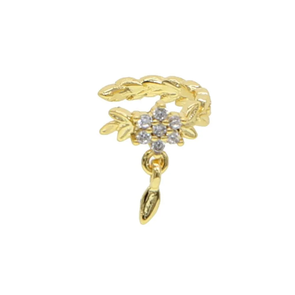 new arrived leaf lower ear cuff gold silver paved clear cz no piercing women wholesale cute leaves cuff earring