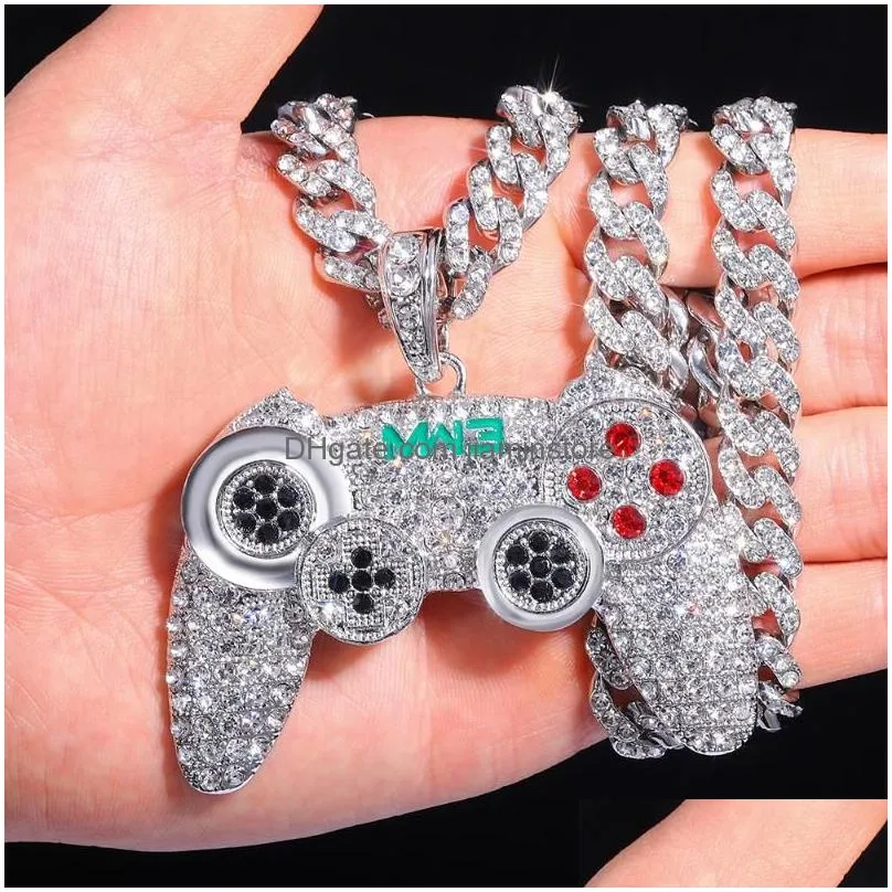 Pendant Necklaces Hip Hop Iced Out Jewelry Chain Game Console Handle Necklace Gold Crystal Charms For Children Boys GiftPendant