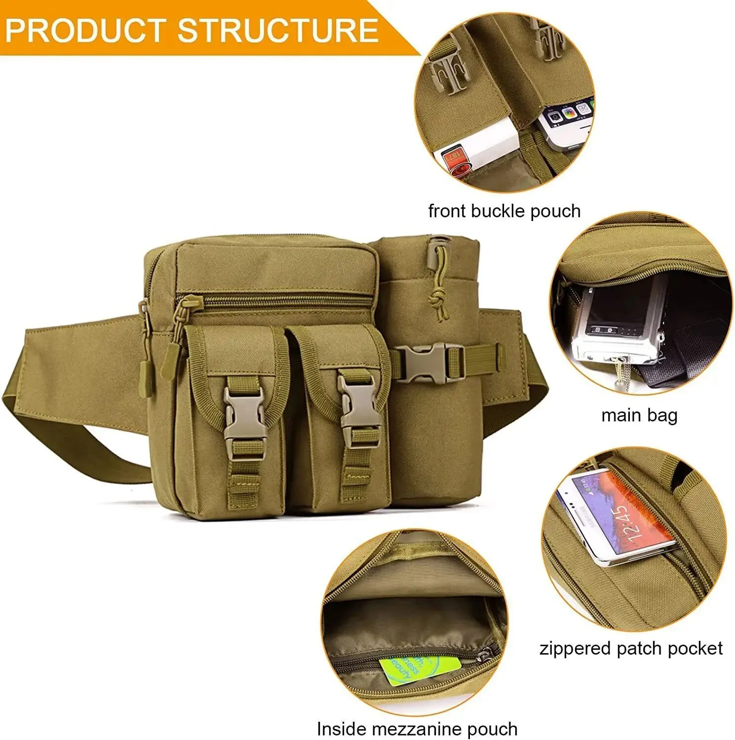 Bags Outdoor Tactical Waist Bag Men Military Water Bottle Pouch Waterproof Molle Camouflage Hunting Hiking Climbing Phone Belt Pack