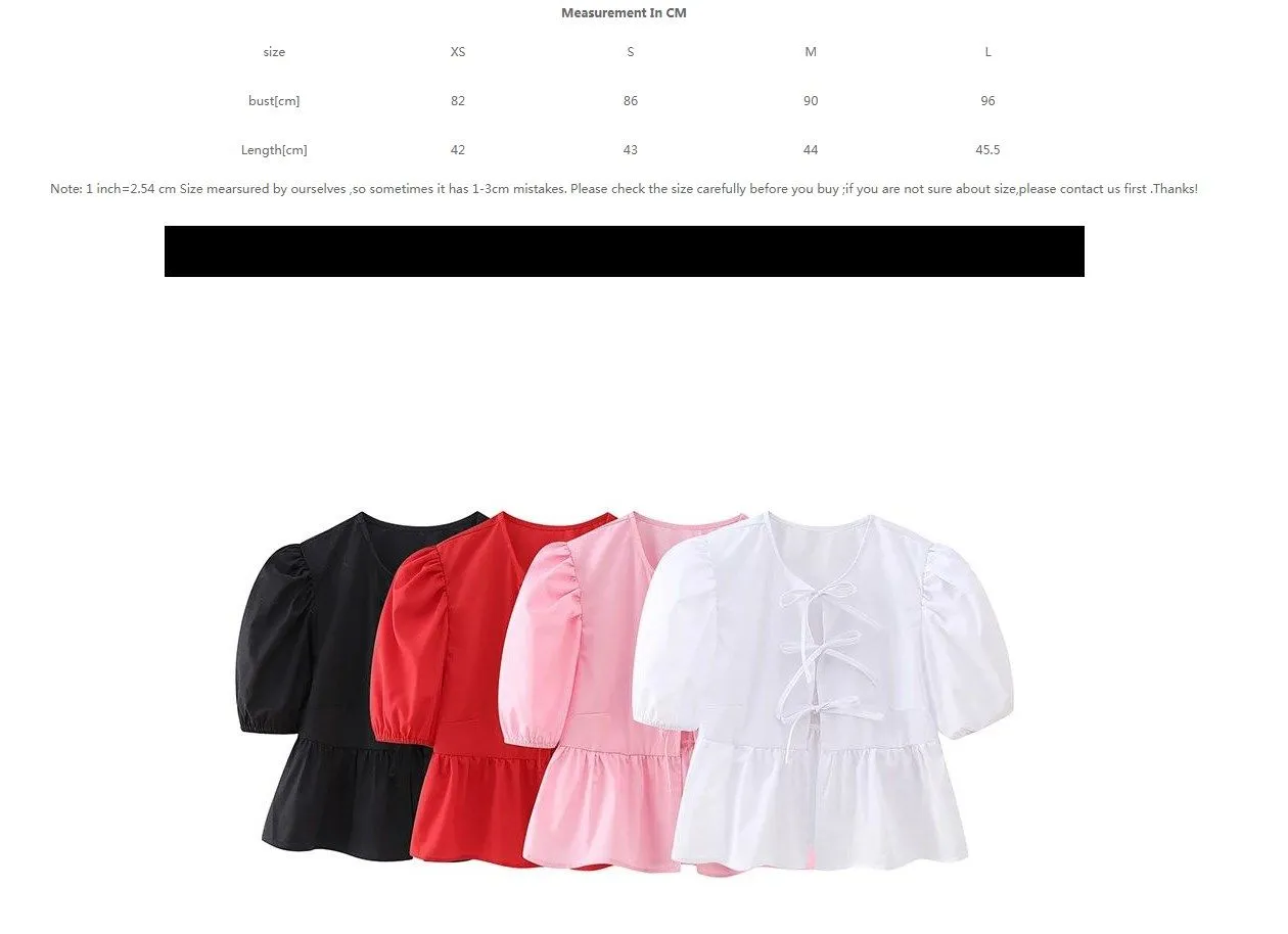 Women`s Blouses Stylish Lace Up O-neck Shirt For 2024 Spring Summer Temperament Puff Sleeve Slim Shirts Female Elegant Commuter