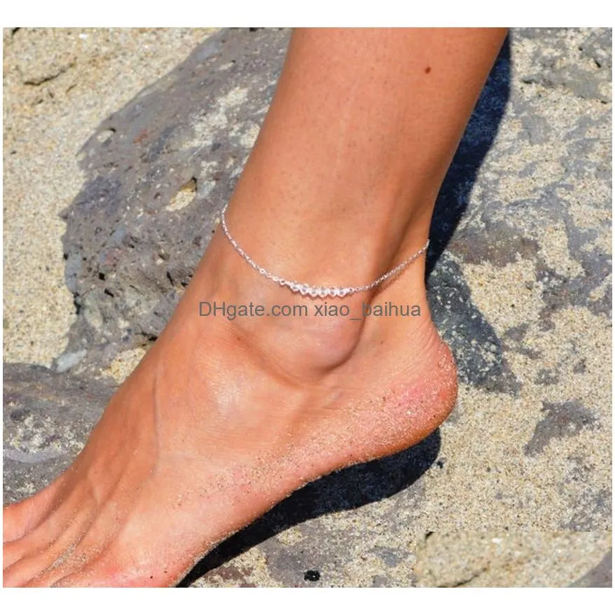 fashion crystal beads silver anklet boho foot chain ankle bracelet hipster beach summer barefoot minimalist jewelry