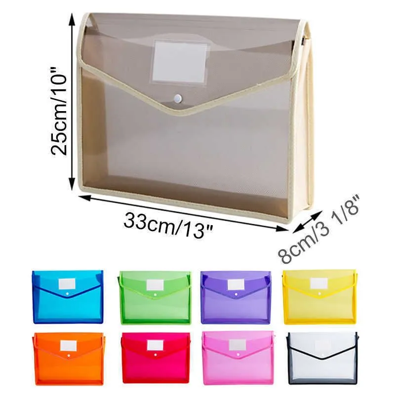 wholesale A4 Transparent Lightweight File Bag Portable Waterproof Folder Document Holder Button Stationery Storage Office School Test