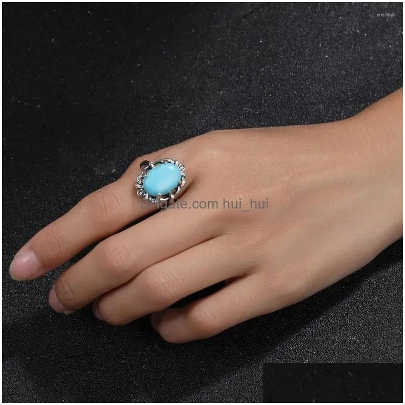 cluster rings vintage 10 14mm natural turquoise lapis lazuli ring 925 sterling silver for women moonstone labradorite jewelry