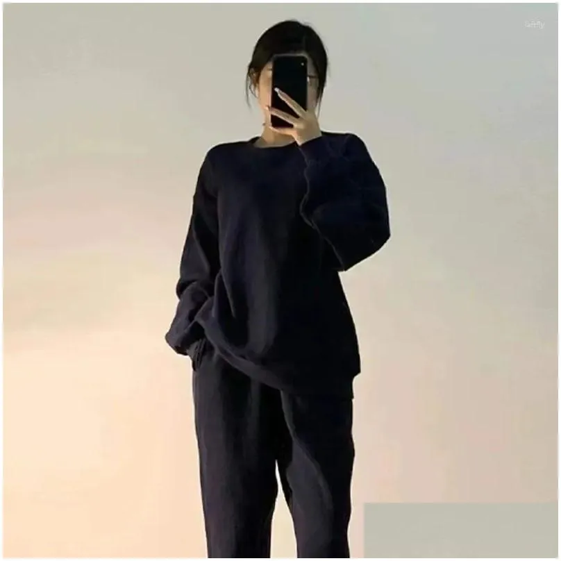 Women`s Hoodies 2 Pcs Suits Set Harajuku Pullovers Jackets Blazer Sweatshirt Retro Women Clothes Casual Outerwear Ladies Loose Pant