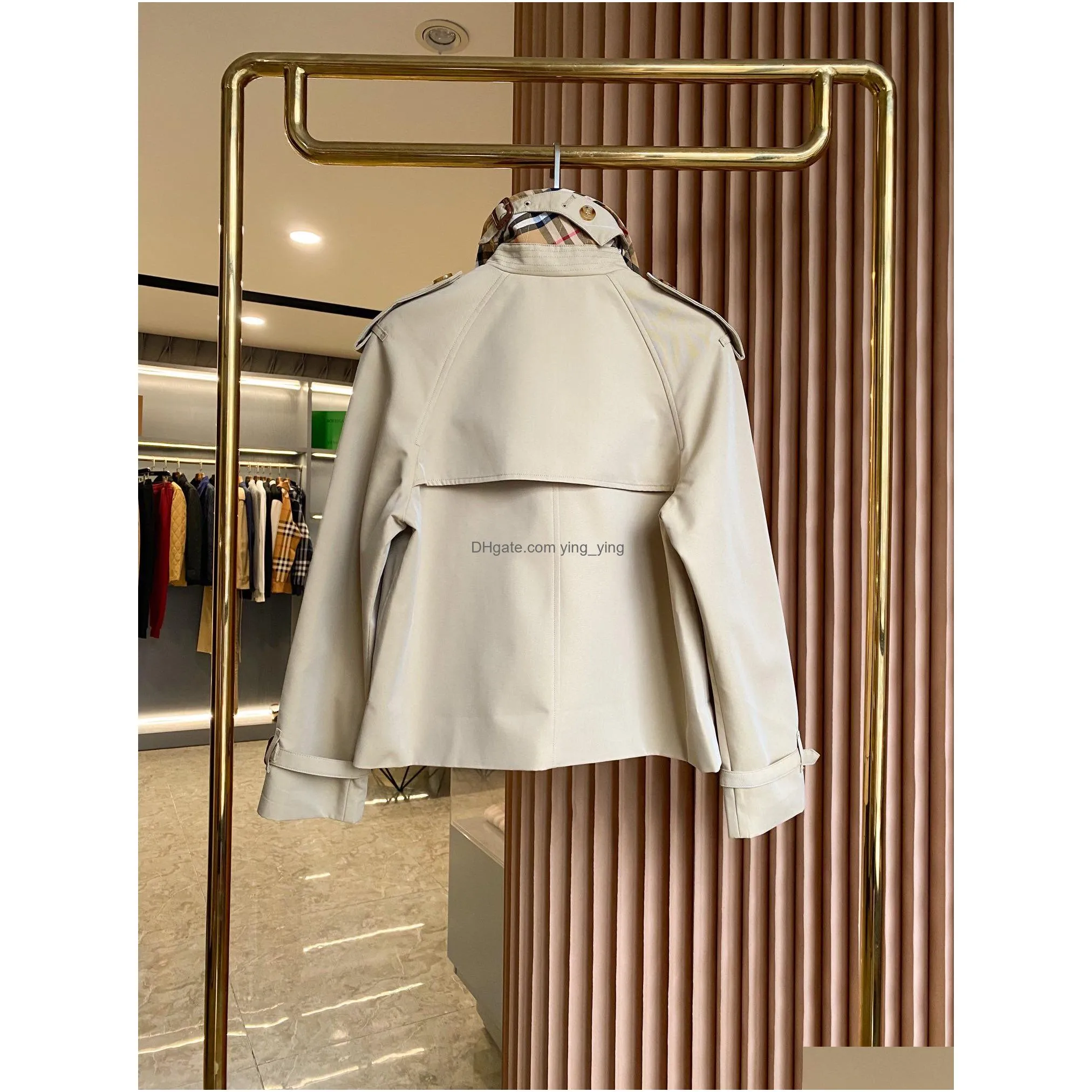 womens jackets european designer autumn 2023 cotton plaid lining trench coat short style