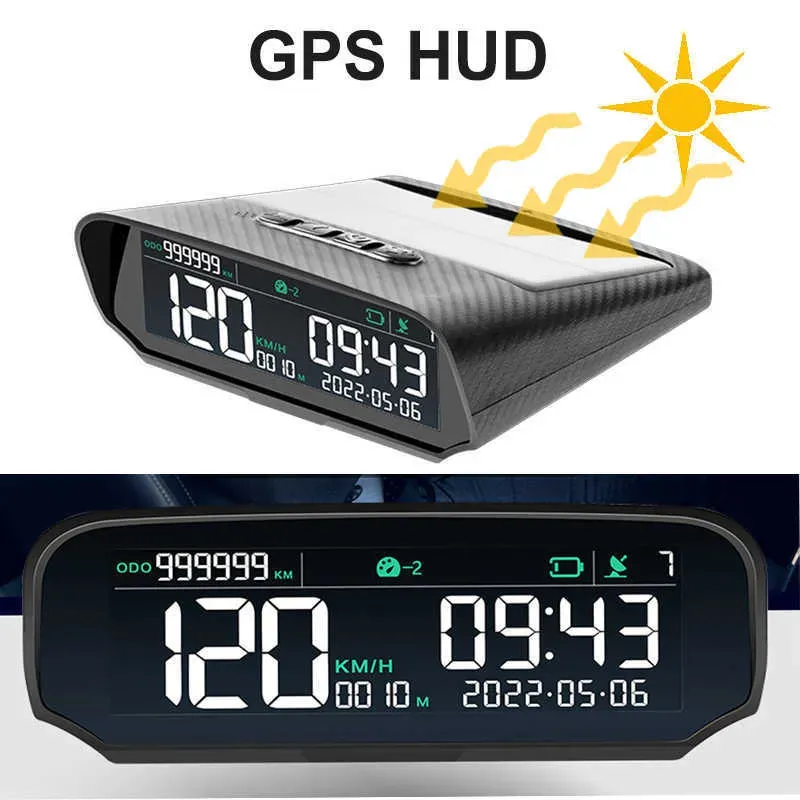 Compass Solar Car HUD GPS HeadUp Display Digital Clock Speedometer OverSpeed Alarm Fatigue Driving Alert Altitude Mileage Display