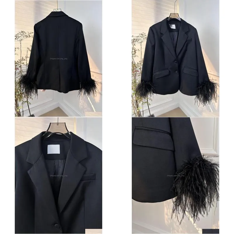 in early spring of 2024 a french casual suit jacket with detachable ostrich furwork cuffs