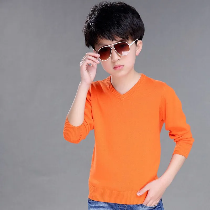 Solid Knit Sweaters Teenage Boys Long Sleeve Knitting Pullovers For Kids Spring 2020 V-neck Cotton Sweater Baby Boy Tops Clothes