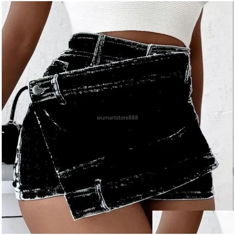 Irregular Denim Shorts Jeans for Women Summer Runway High Waisted Mini Sexy Micro Blue Jeans Skirts Female with Pockets