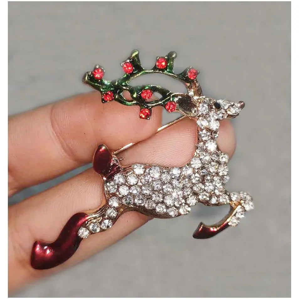 christmas diamond sika deer brooches for women dress suit brooch pin accessories female jewelry corsage bulk price