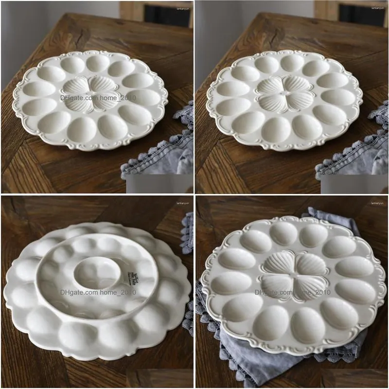 plates antique carved creamy ceramic tableware kitchen egg tray