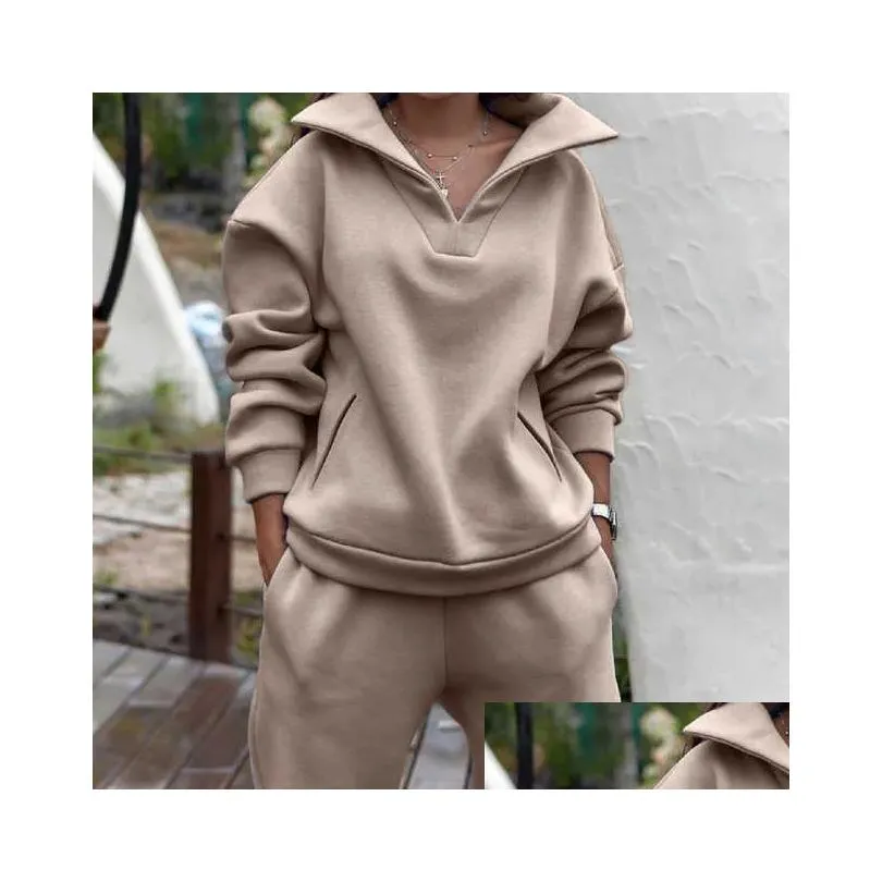 Tracksuits Women`s set Plus wool sweater two-piece autumn and winter casual ultrafine solid women`s sportswear pants P230531