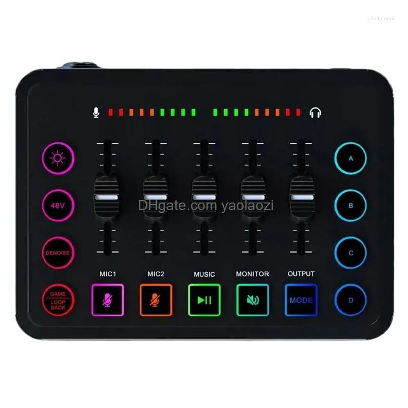 microphones 48v sound card audio mixer rechargeable interface rgb with xlr microphone for podcasting/recording