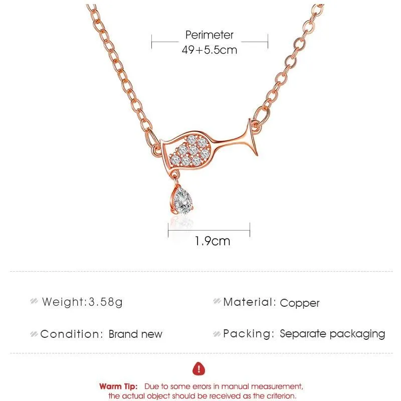 Pendant Necklaces Shiny Zircon Goblet For Women Ladies Unique Red Wine Bottle Cup Necklace Rose Gold/Silver Color Clavicle