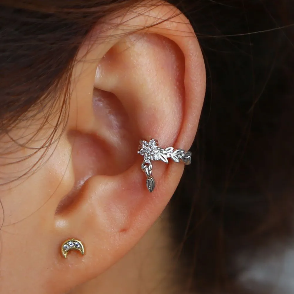 new arrived leaf lower ear cuff gold silver paved clear cz no piercing women wholesale cute leaves cuff earring