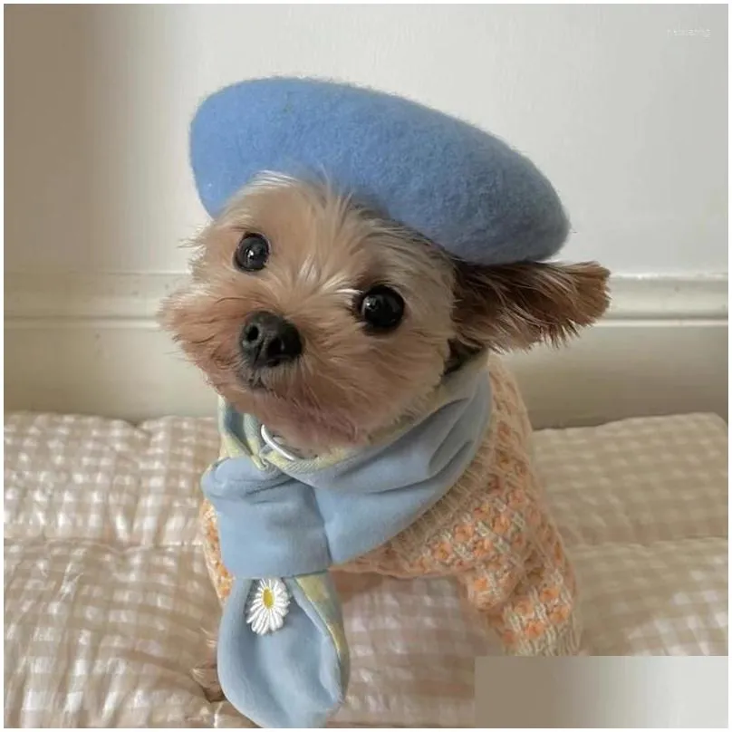 Dog Apparel Ins Solid Color Pet Hat Painter Wool Cap Beret Mini Decorative Po Headwear Cat Memorial Christmas Luxury Designer Drop De Dhonu