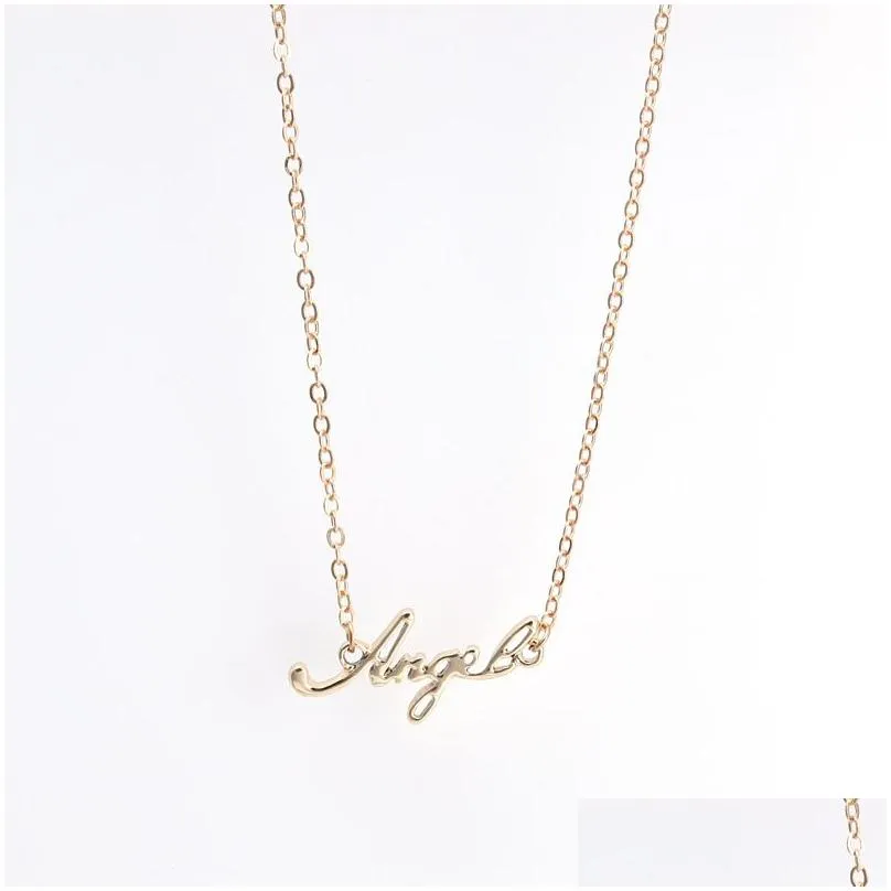 creative english alphabet angel pendant necklaces womens fashion angle wings necklace jewelry gift with card