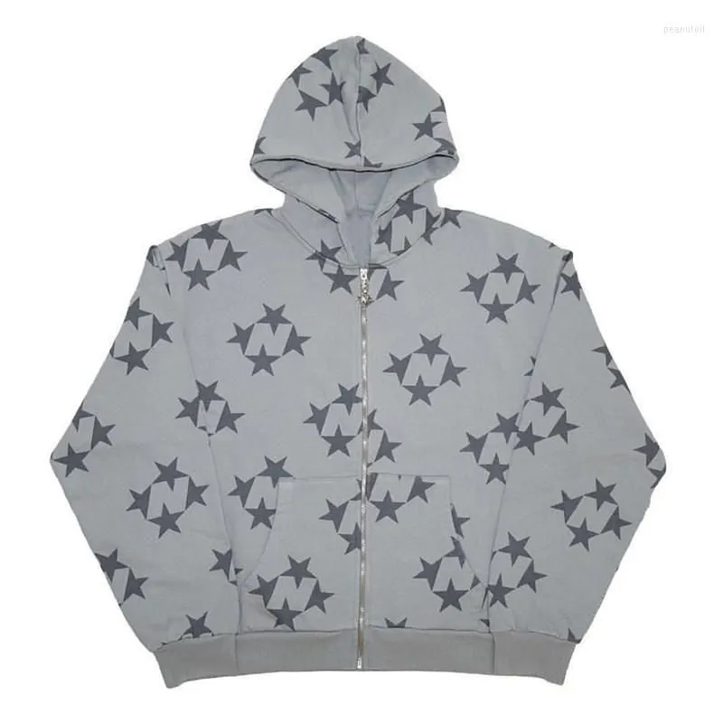 Men`s Jackets Y2k Hip Hop Hooded Jacket 2023 Bronzing Print Coat Punk Harajuku Oversized Zipper Couple Outfit Sweatshirt