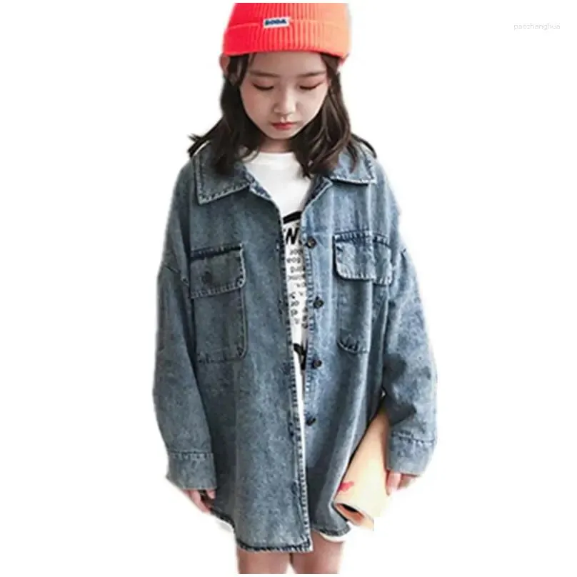 Jackets Girls Denim Jacket Spring Autumn Kids Casual Old Style Design Coats Teenage Korean Outerwear Costume 4-13Yrs