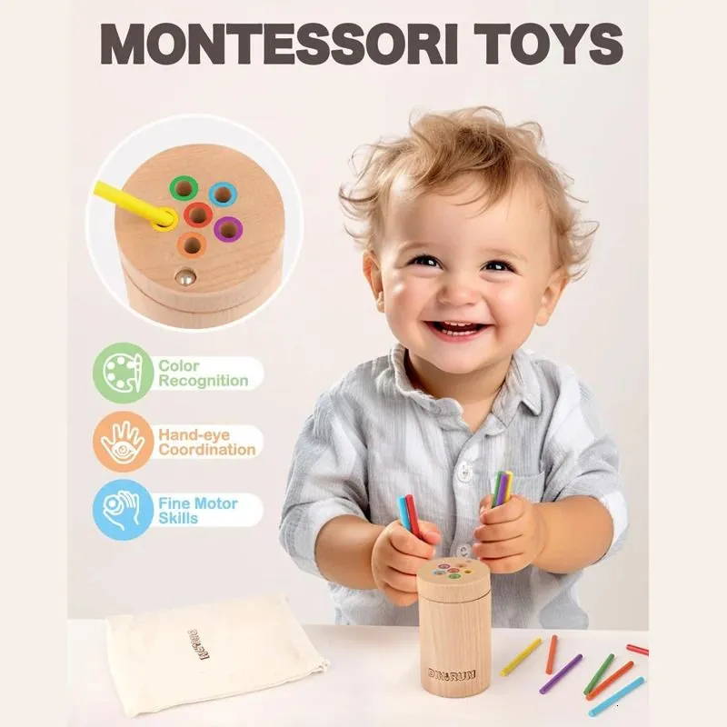 Toddler Toys Montessori for 1 2 3 Year Old Color Matching Fine Motor Skills Sensory Wooden Educational Stick Board Game 240131