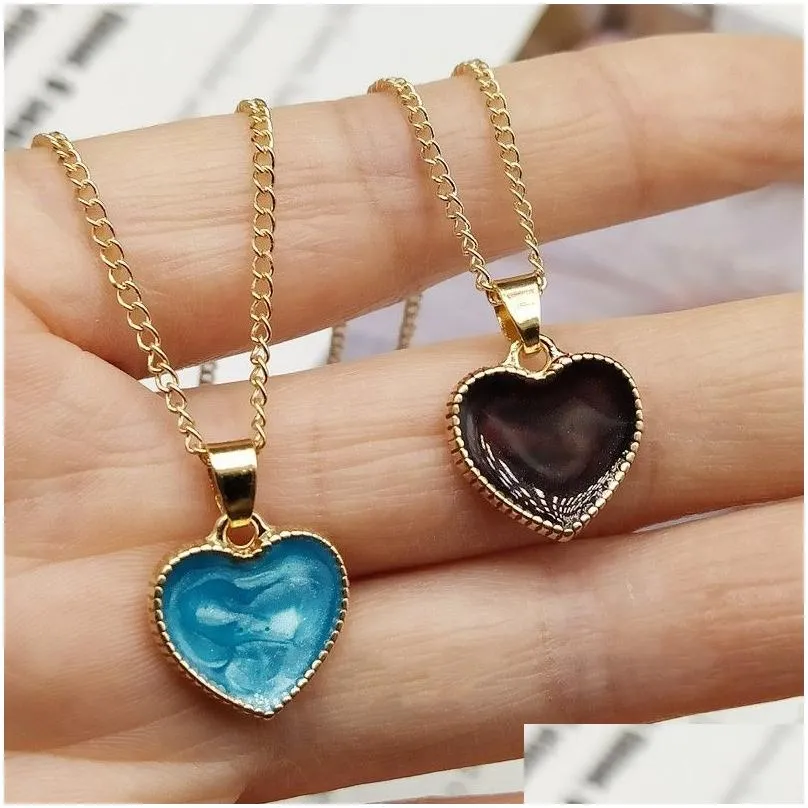 romantic sweet cute colorful heart-shaped pendant necklaces female chain clavicle necklace jewelry gift with paper card