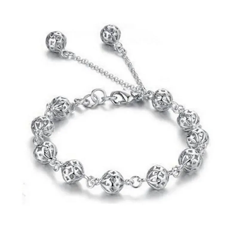 Link Chain Silver Plated Brass Bracelet Copper Bell Transit Fortune Ball DropLink