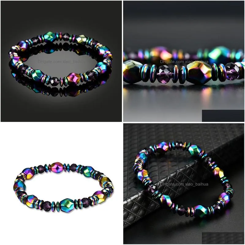 rainbow magnetic hematite beaded strands bracelet for men women power healthy bracelets wristband fashion jewelry gift