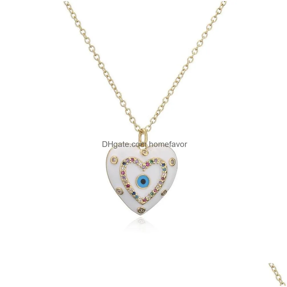 dhs aogu color oil dripping love pendant copper zircon lucky devil eye necklace xu
