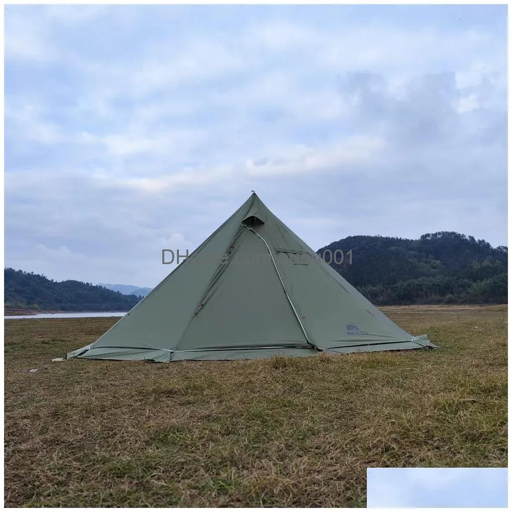 Tents And Shelters Upgraded 5M Oversized Pyramid Tent With Snow Skirt Chimney Jacket Outdoor Cam Hiking Awnings Shelter Teepee Tipi D Dht3F