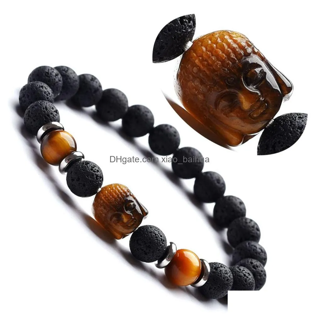 bijoux de mode tiger eye stone green dongling sculpture buddha head bracelet jha volcanic bracelet populaire jewelry bracelet et b