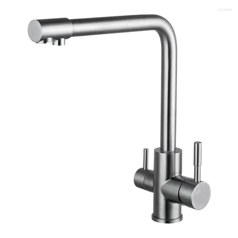 Kitchen Faucets SKOWLL Faucet Deck Mount Dual Handle 360 Degree Swivel Sink Brushed Nickel CL-31