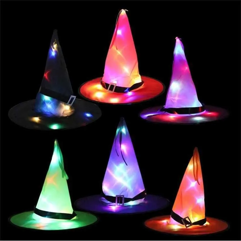Halloween Decoration Hats Props LED String Lights Glowing Witch Hat Scene Layout Magician Sorceress Chapeau Wizard Cap