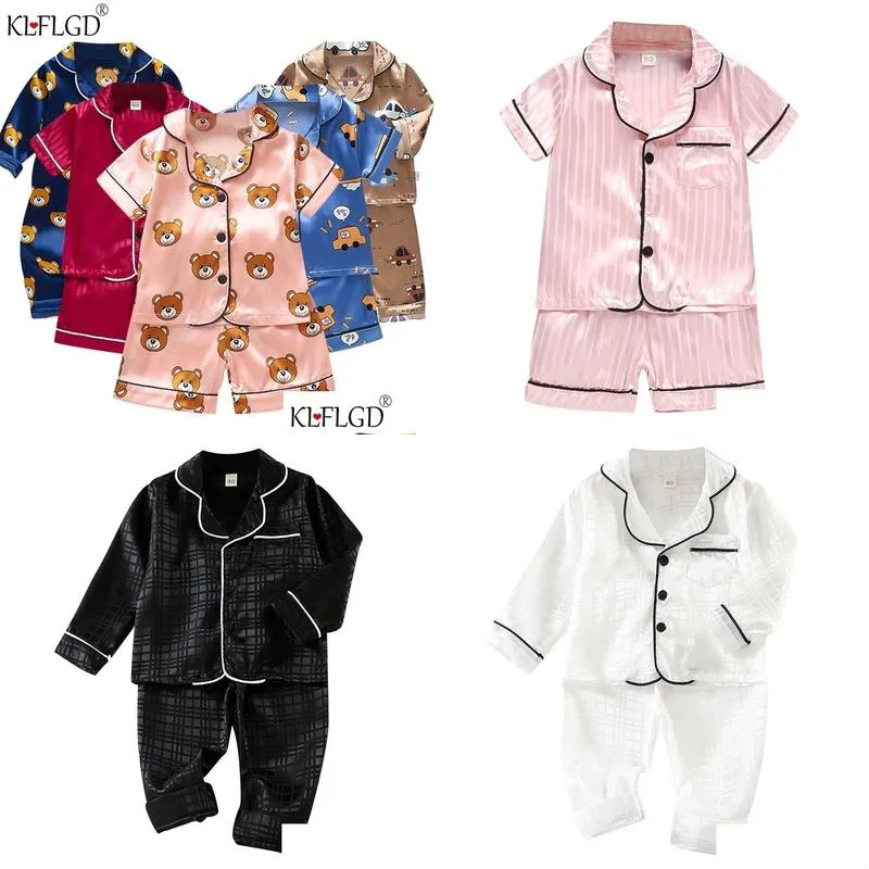 Boys and girls 04yearold Pajama suit spring and autumn silk long sleeve trousers Pajama suit comfortable home clothes 220714