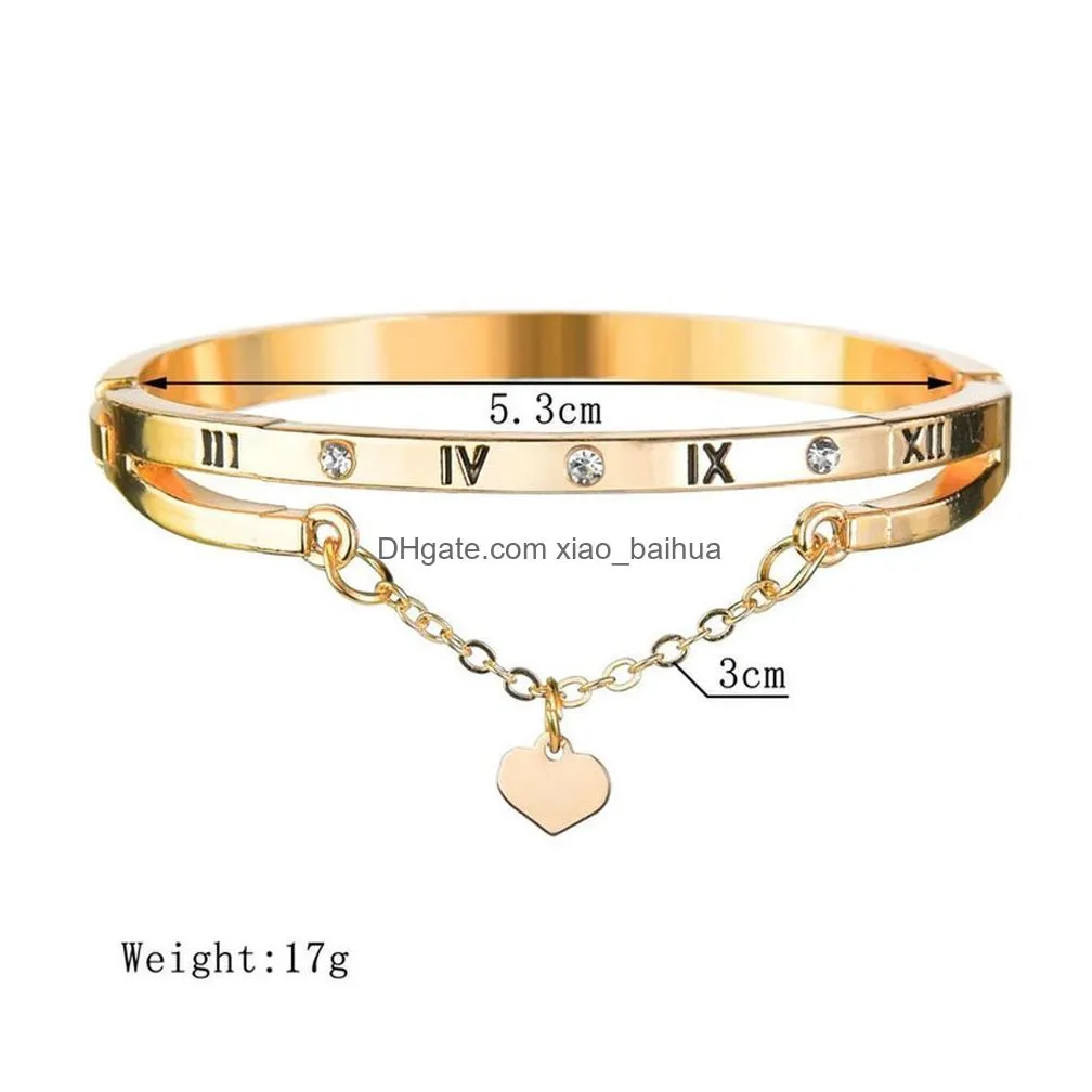rose gold stainless steel bracelets bangles female heart wedding love charm bracelet for women jewelry