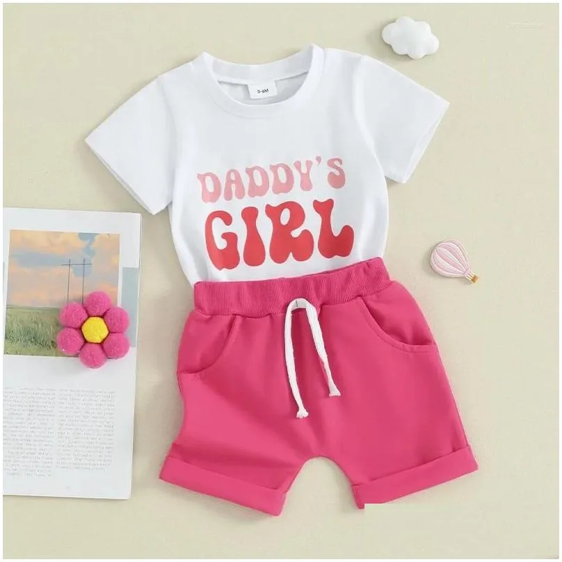 Clothing Sets Toddler Baby Girl Summer Outfits Short Sleeve Letter Print Tops Solid Color Shorts Cute Infant Born Clothes