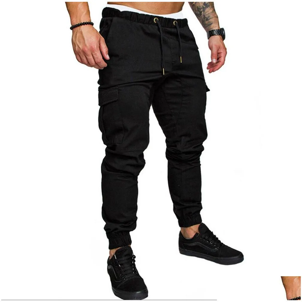 Fashion Mens Skinny Urban Straight Cargo Pants Leg Trousers Casual Pencil Jogger Tactical Cargo Pants Male army Trousers