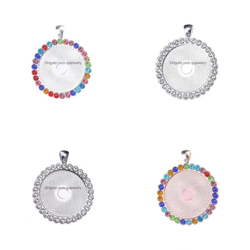 Pendant Necklaces 2021 Sublimation Blank Pendants With Drill Round Shape Women Necklace Tranfer Consumable 25Mm Drop Delivery Jewelry Dh56I