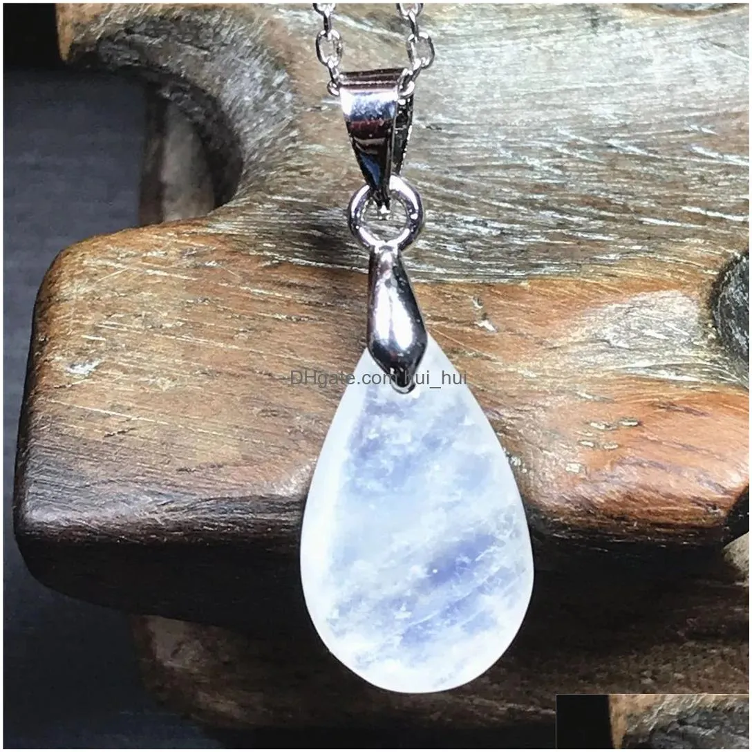 Alloy Top Natural Blue Light Moonstone Stone Pendant Jewelry For Women Lady Men Love Gift Crystal Sier Chains 16X9X5Mm Beads Aaaaa D Dh6W2