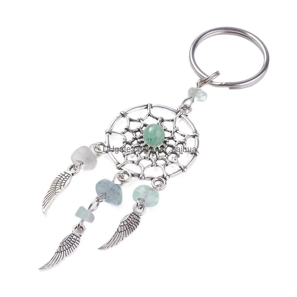 crystal chips dream catchers metal tassel wings healing keychain keyring pink quartz amethyst green aventurine