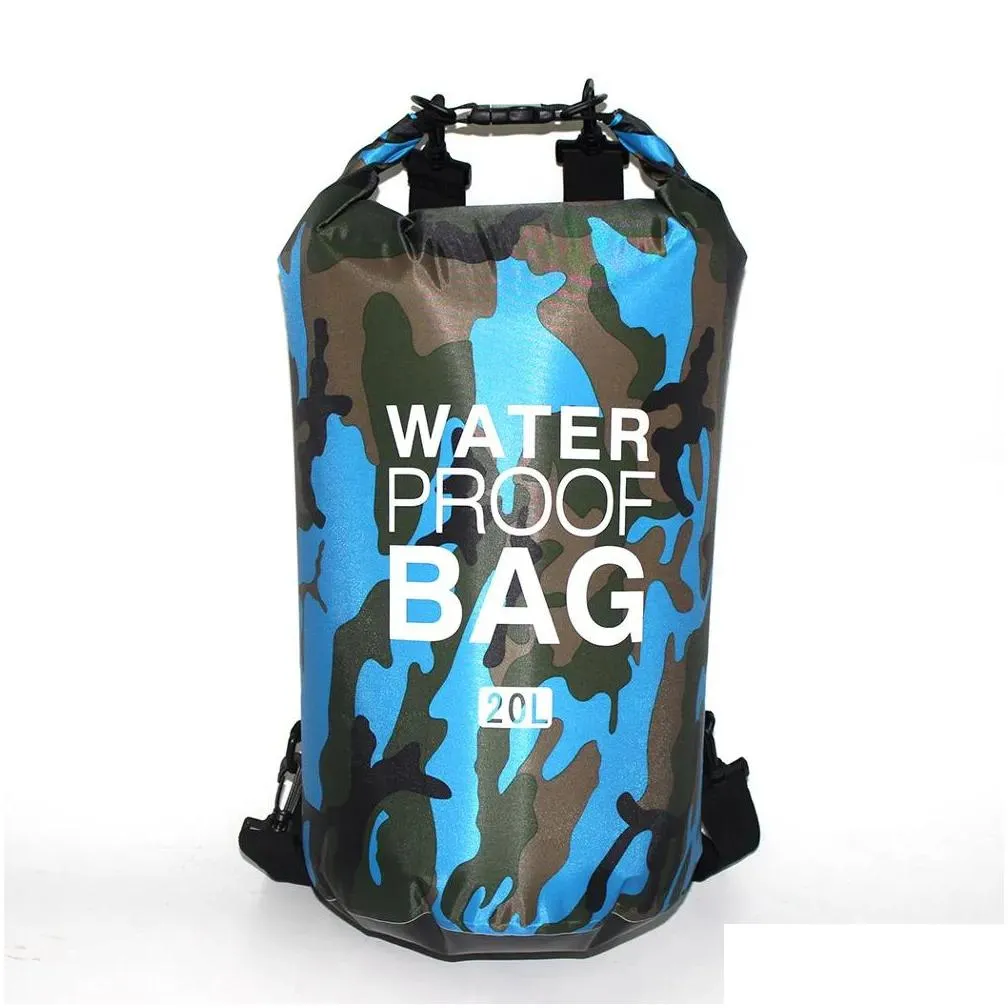 Bags Outdoor Camouflage Waterproof Dry Bag Portable Rafting Diving Dry Bag Sack PVC Swimming Bags for River Trekking 2/5/10/15/20/30L