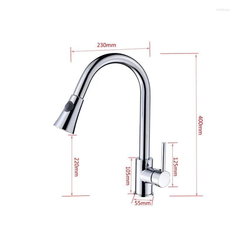 Kitchen Faucets Chrome Faucet Silver Single Handle Pull Out Tap Hole Swivel 360 Degree Water Mixer